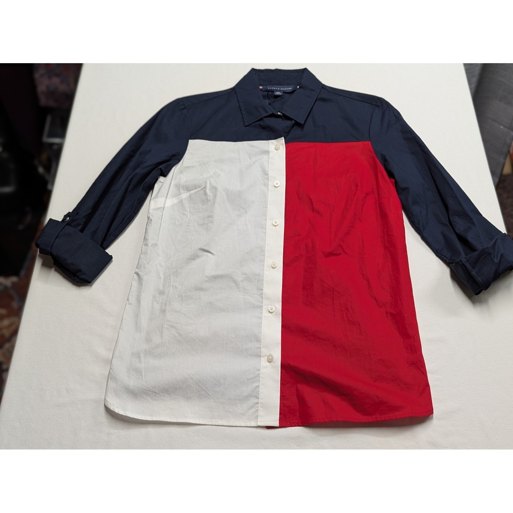 NWT Tommy Hilfiger Heritage Shirt J8JMD529 Colorblock Navy Red White XS NWT